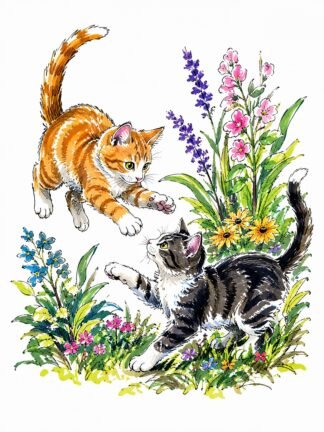 Original Cats Playing Drawing