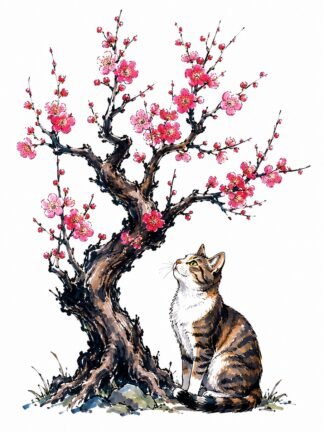 Original Cat Plum Tree Drawing