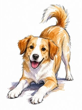 Original Dog Playing Drawing