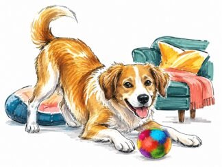 Original Dog Playing Drawing