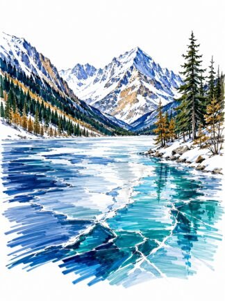 Original Frozen Achen Lake in Tyrol Austria Drawing